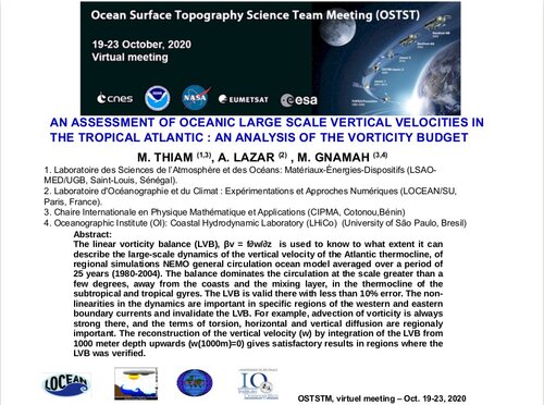 AN ASSESSMENT OF OCEANIC LARGE SCALE VERTICAL VELOCITIES IN THE TROPICAL ATLANTIC : AN ANALYSIS OF THE VORTICITY BUDGET
