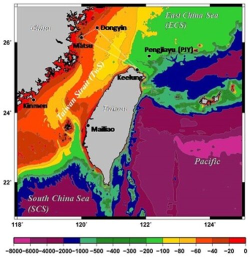 TaiwanSTmap Volume transport variations in the Taiwan Strait in relation with the cross- and along-strait pressure gradients