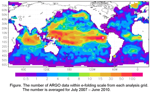 fig4 Evaluation of ARGO network for monitoring eddies using space-time correlation scale statistically estimated from 20-year SLA data
