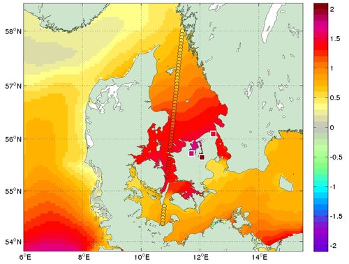 sealevel_ns_bs_2013120623utc_cryosat Near Real Time altimetry measurements of the storm surge Bodil, Denmark - comparison with model and in-situ observations